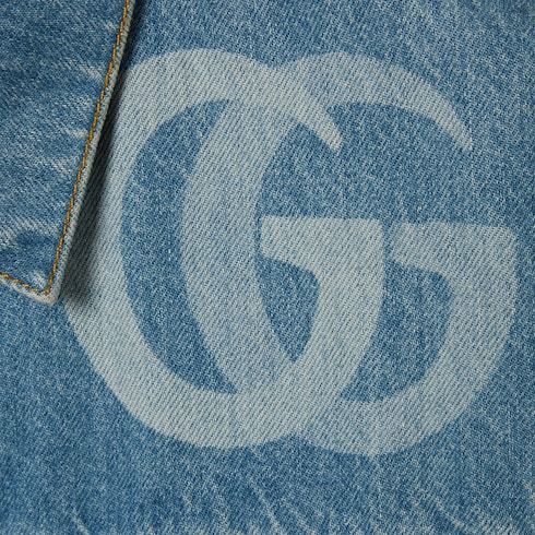 Gucci Light Blue Jacket With Gg Logo Print On The Front In Denim Man In Blue