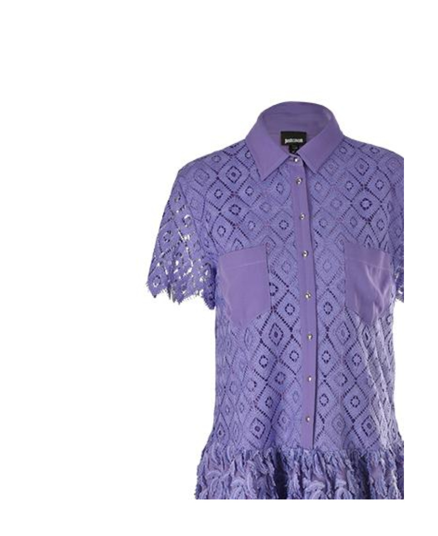 Shop Just Cavalli Lapel Lace Carved Short-sleeved Dress In Blue