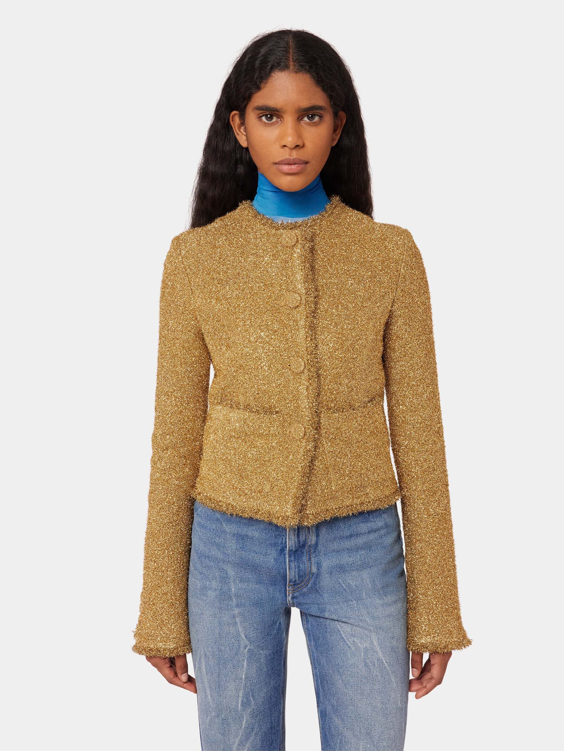 Rabanne Glitter Button Up Cardigan In Brown