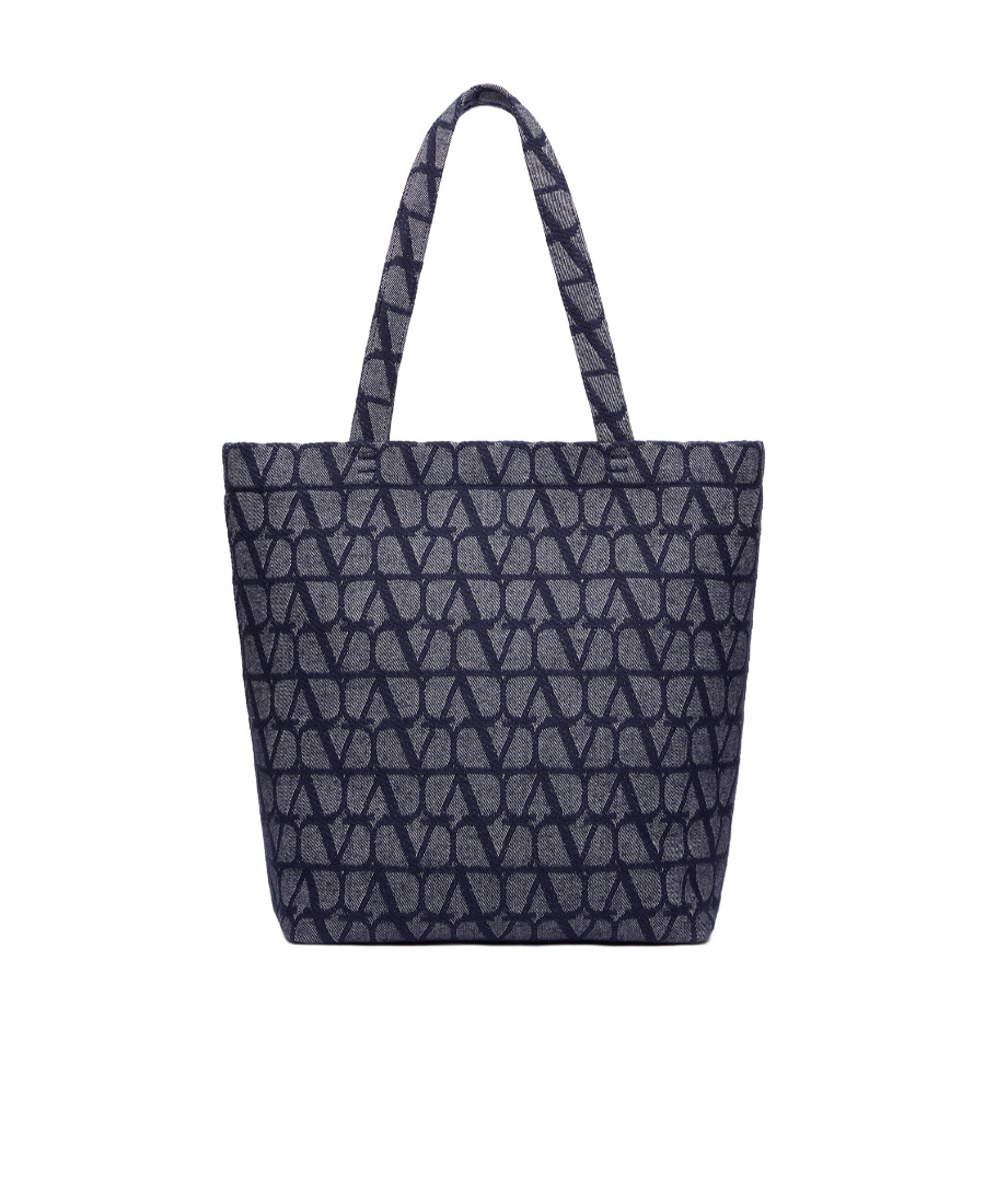Valentino Vlogo Denim Tote Bag In Black