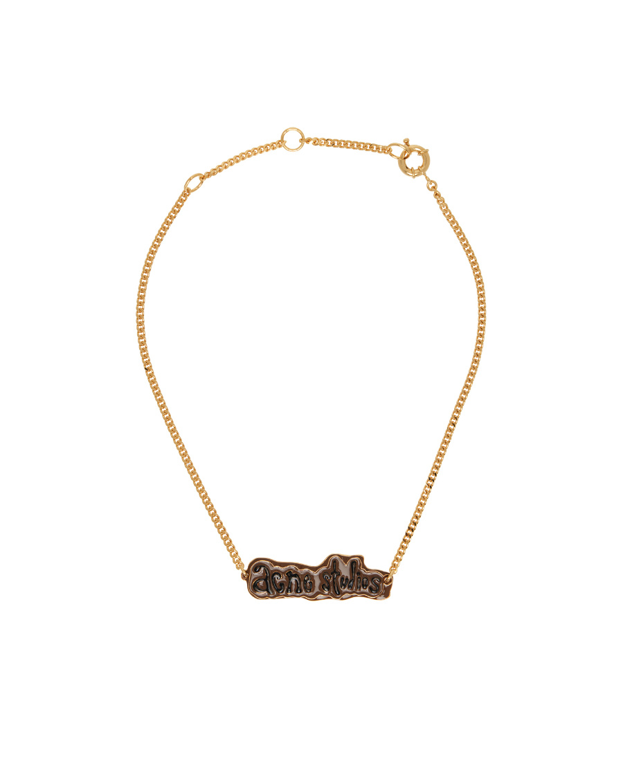 Shop Acne Studios Logo Label Necklace In Yellow