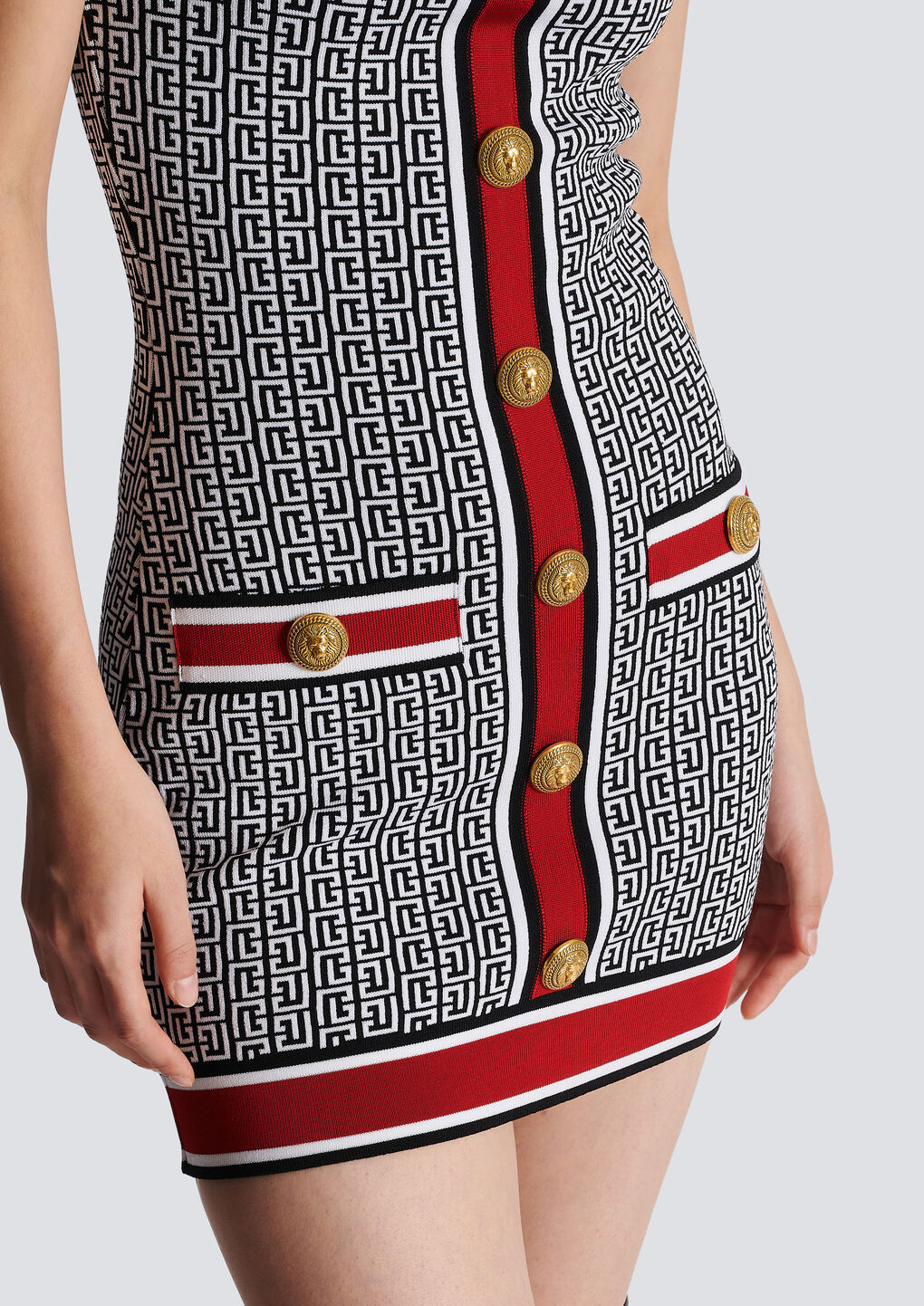 Shop Balmain Short Monogrammed Knit Dress In Black