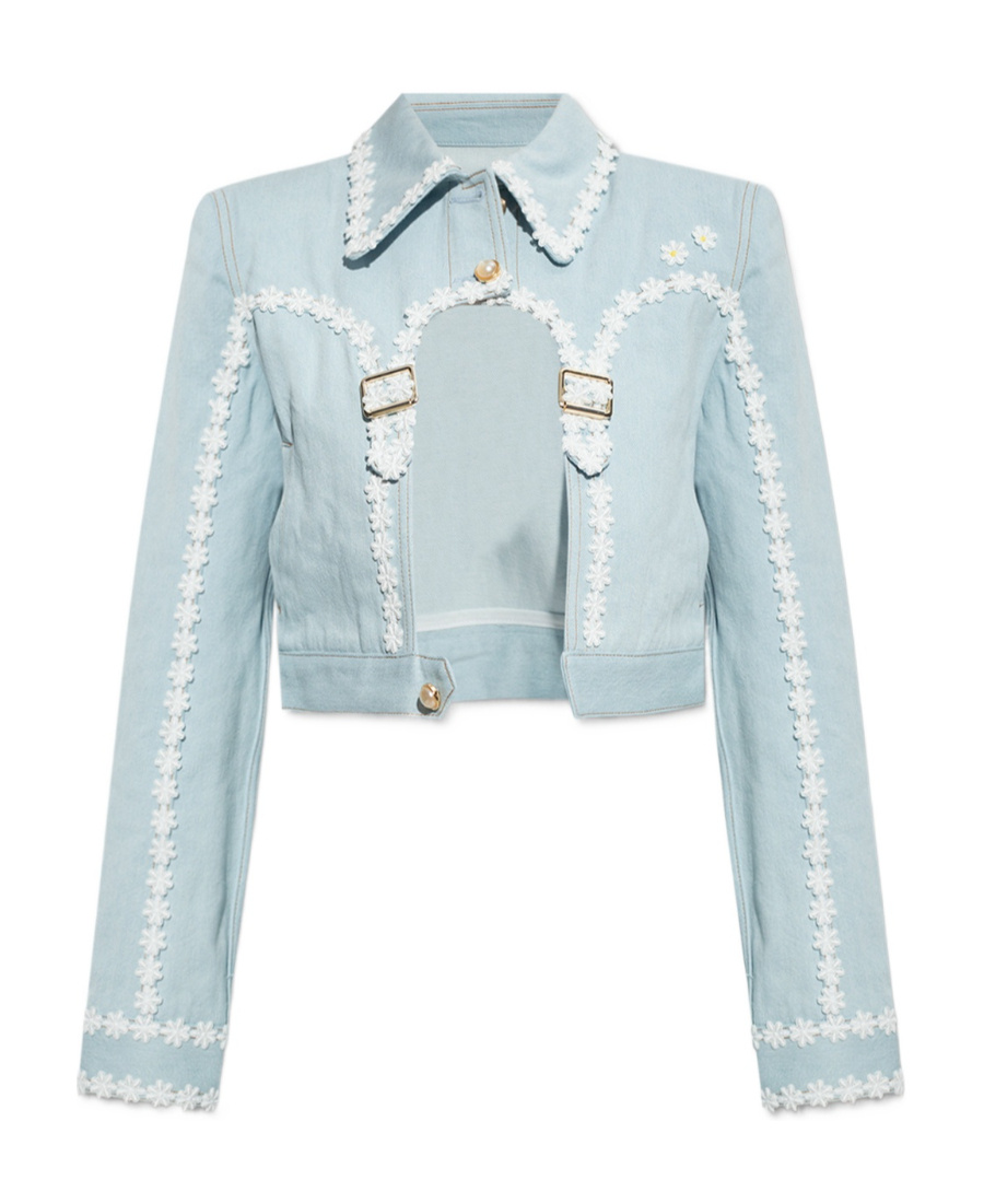 Casablanca Floral-pattern Cut-out Cropped Jacket In Green