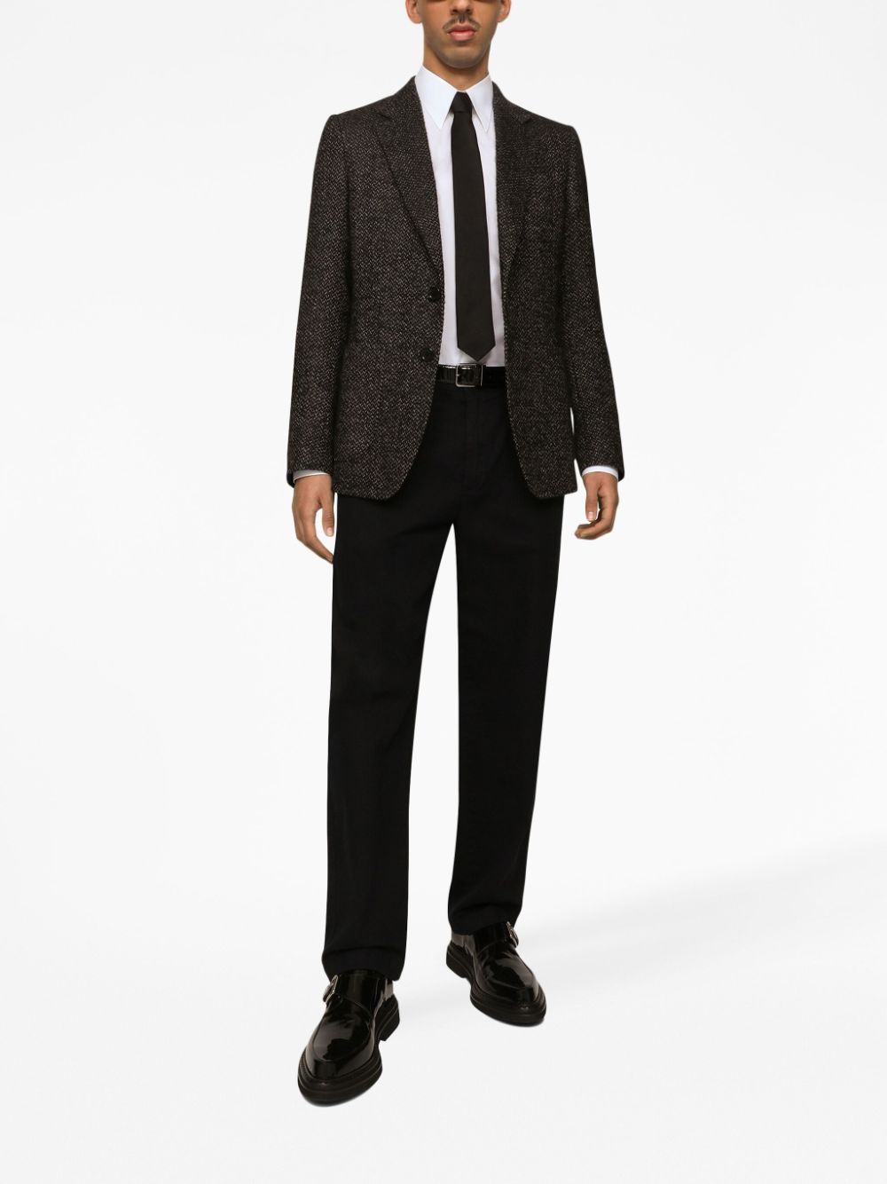 Dolce & Gabbana Dark Grey Tweed Single Breasted Jacket In Black