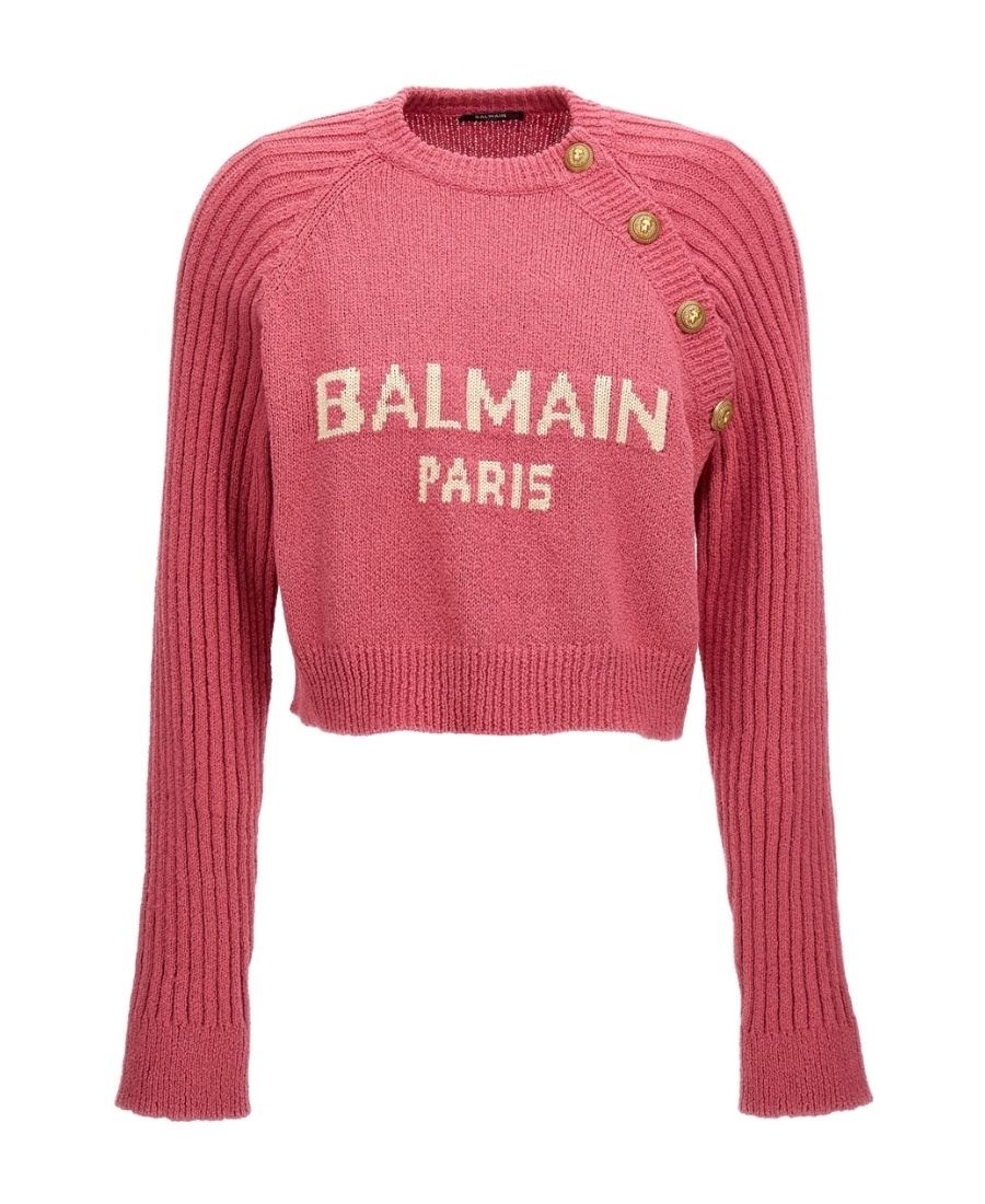 BALMAIN CROPPED KNITTED PULLOVER