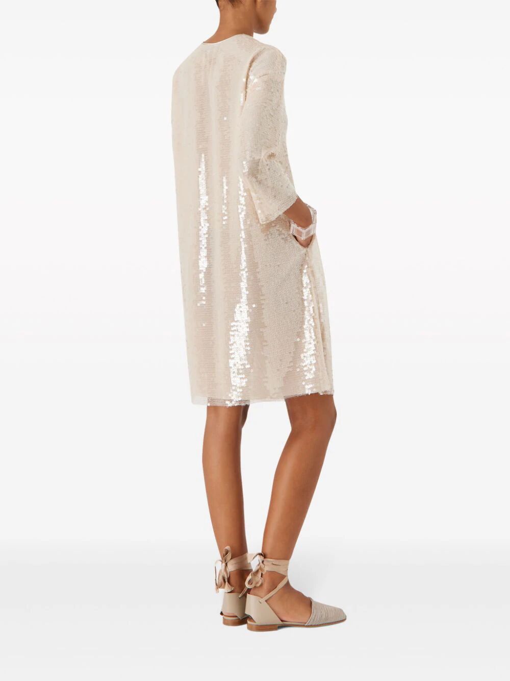 Shop Emporio Armani Long-sleeved Sequined Dress In Nude