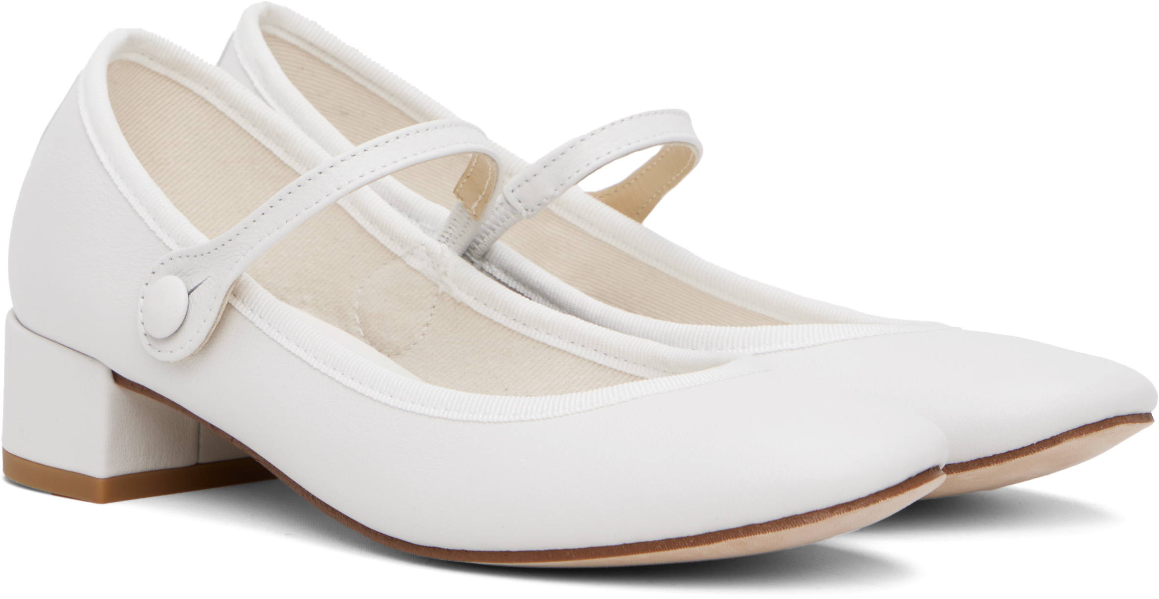 Repetto White Rose Mary Jane Heels In White