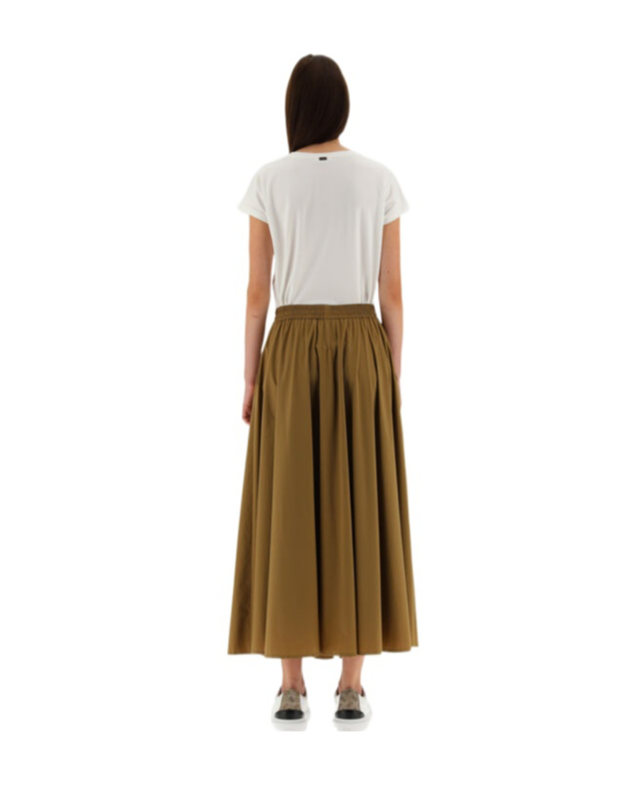 Herno Flared Skirt In Camel Lightweight Nylon Stretch In Brown