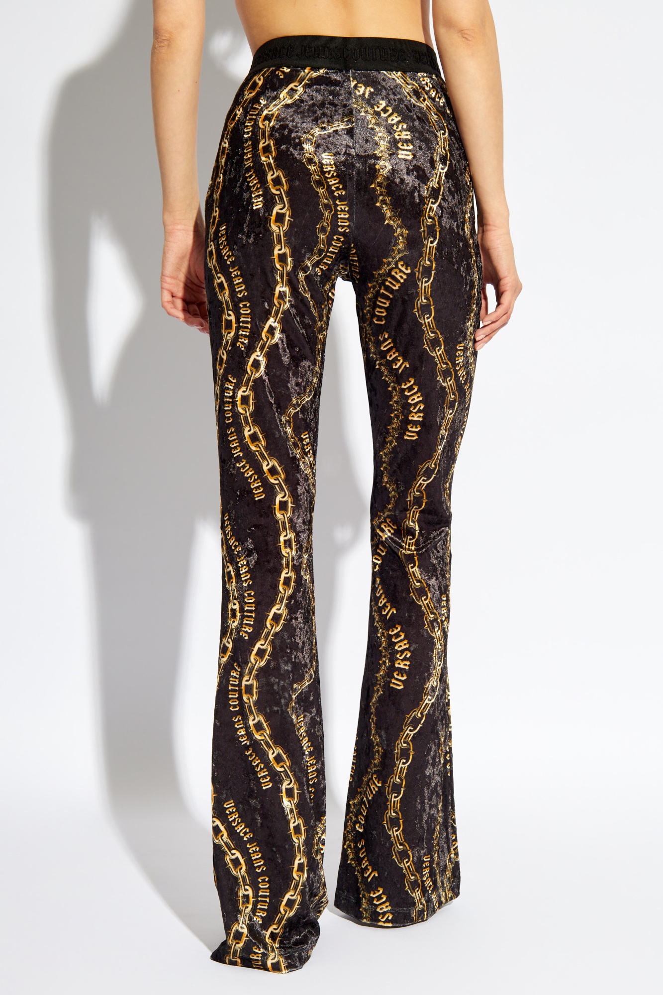 Versace Jeans Chain-print Flared Leggings In Black