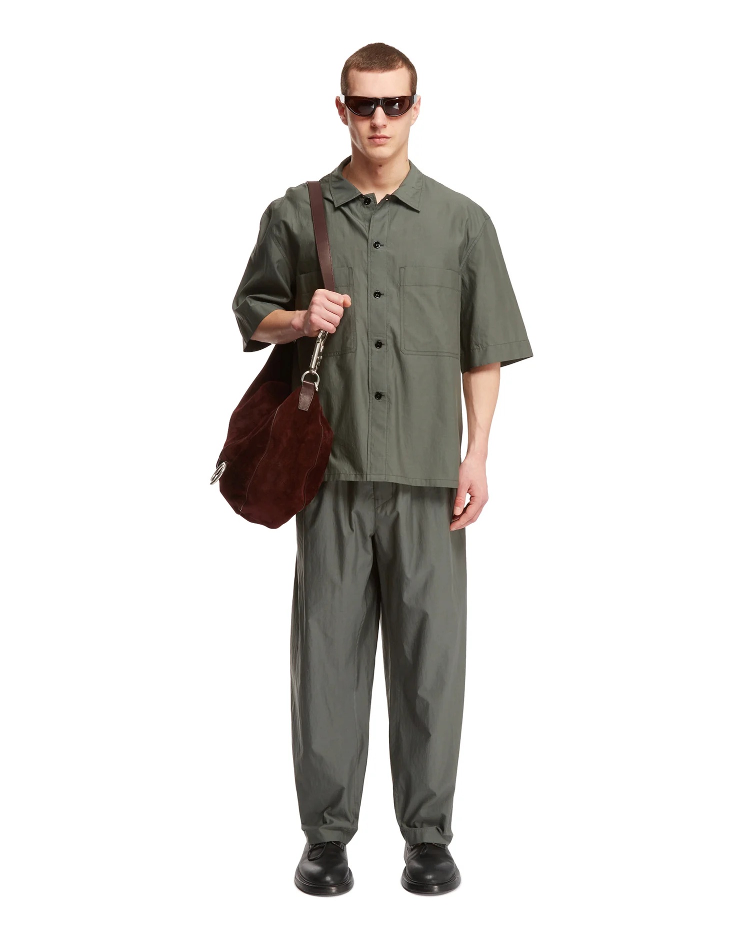 Lemaire Short-sleeved Button-up Shirt In Gray