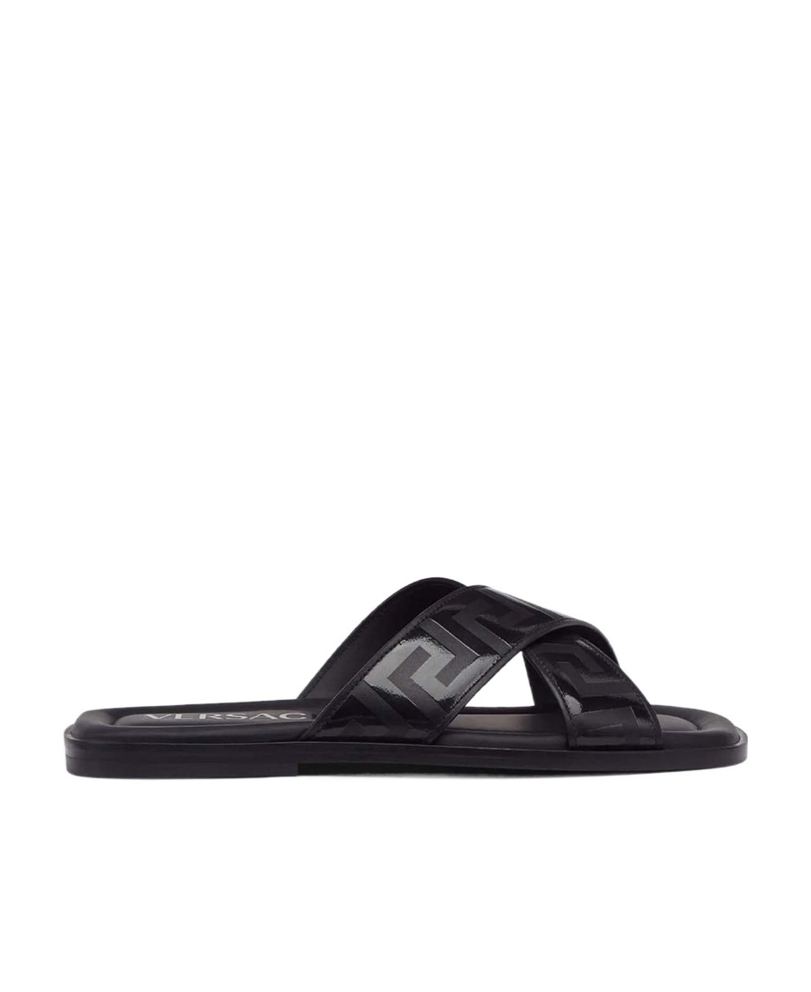 Versace Greca-embossed Crossover-strap Sandals In Black