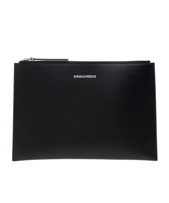 Dsquared2 Logo-plaque Zip Clutch Bag In Black
