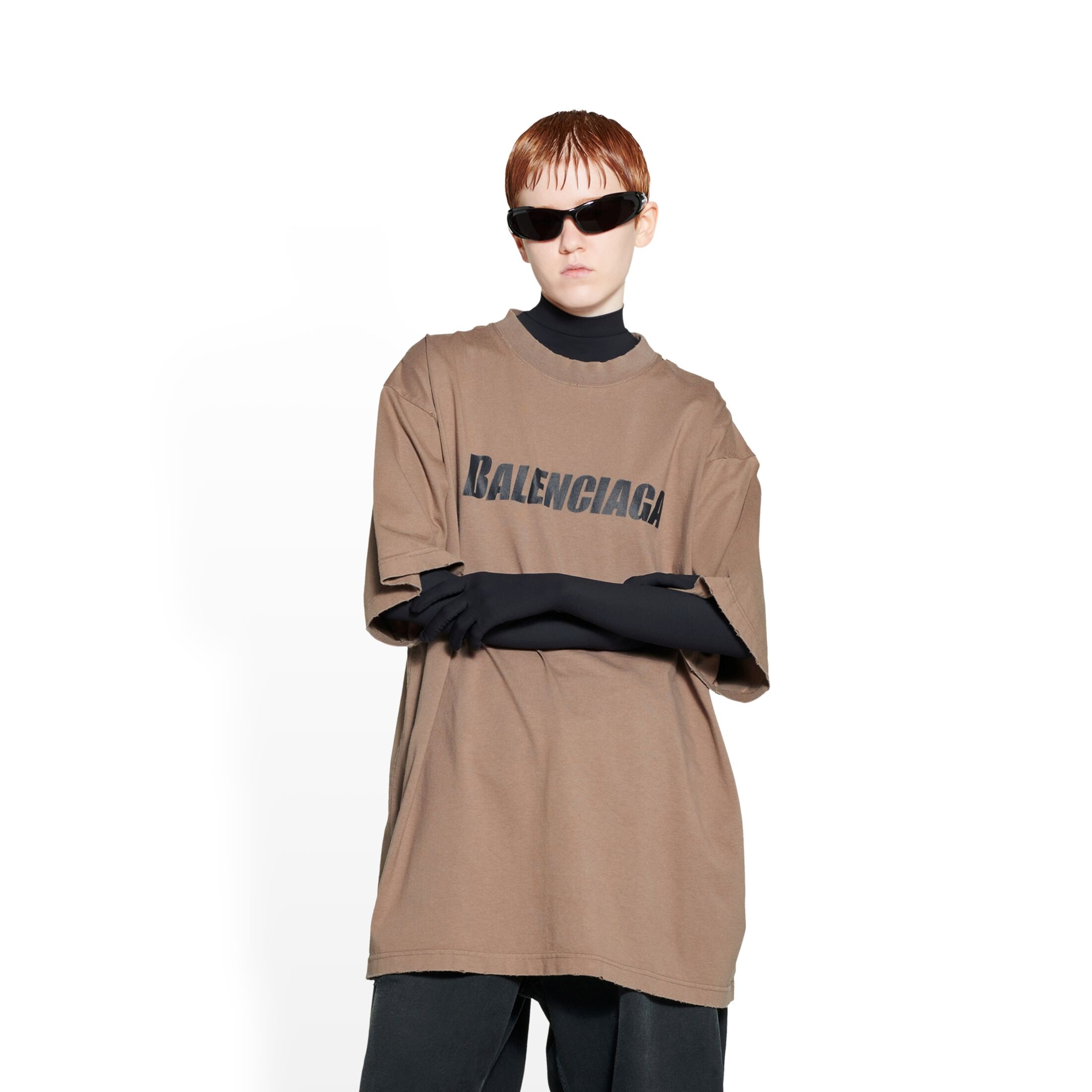 Balenciaga Logo-print Cotton T-shirt In Brown