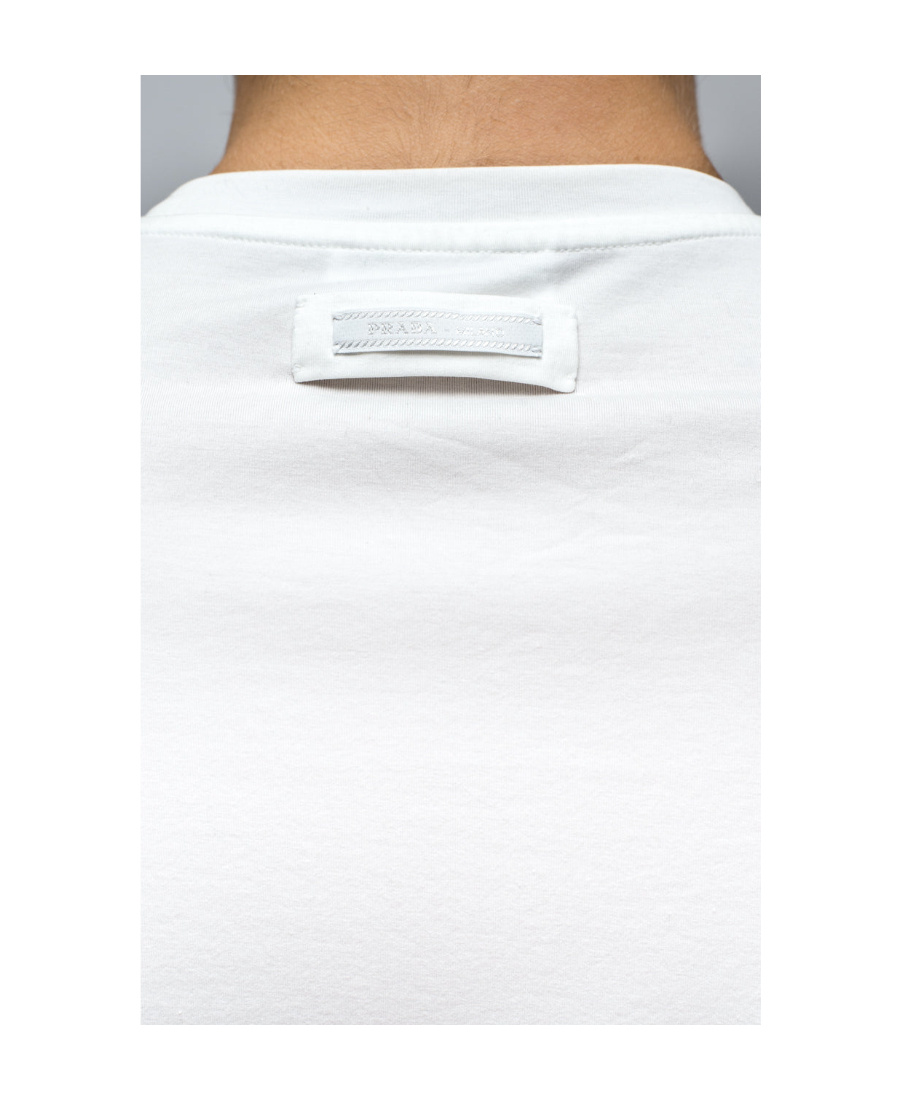 Prada Logo-embroidered Crew-neck T-shirt In White