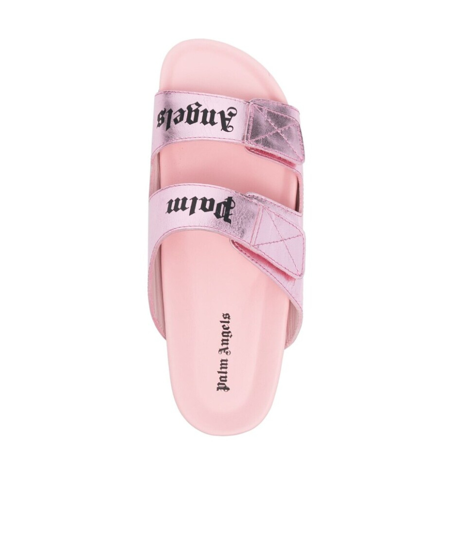 Palm Angels Leather Logo Sandals In Pink