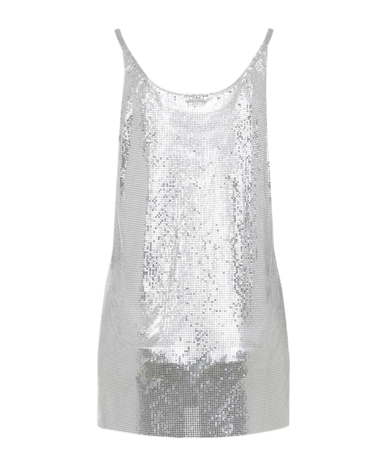 Rabanne Metallic Sleeveless Top With Spaghetti Straps And Chainmail In Tech Fabric Woman In White