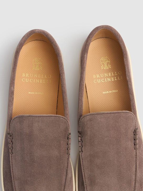 Brunello Cucinelli Suede Calf Leather Slip-on In Grey