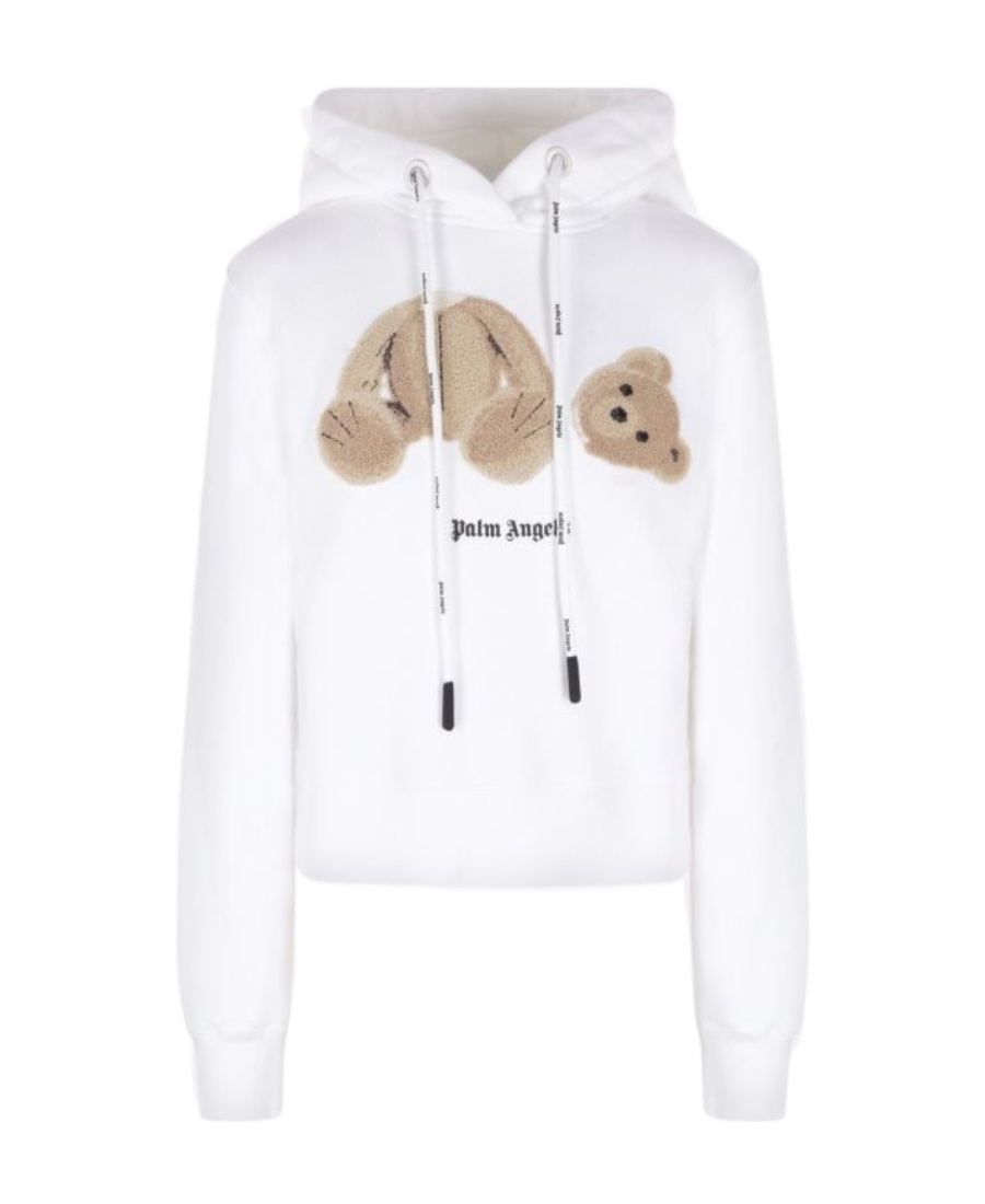 Palm Angels Brushed Cotton Hoodie With Teddy Bear Print In White