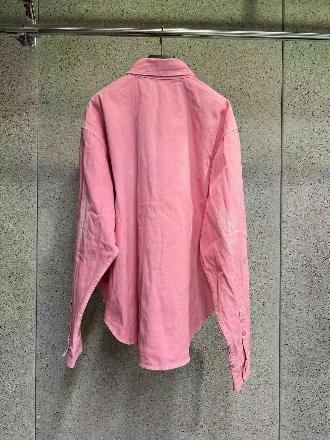 Balenciaga Distressed Long-sleeved Logo Shirt In Pink