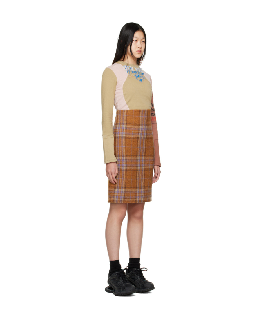 We11 Done Logo Checked Dress In Brown