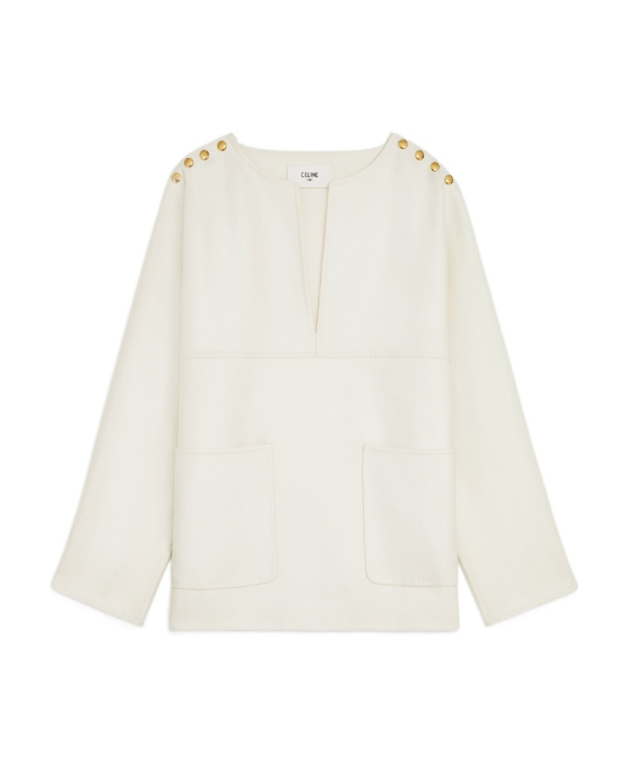 Shop Celine Vareuse Jacket In Double Faced Cashmere In White