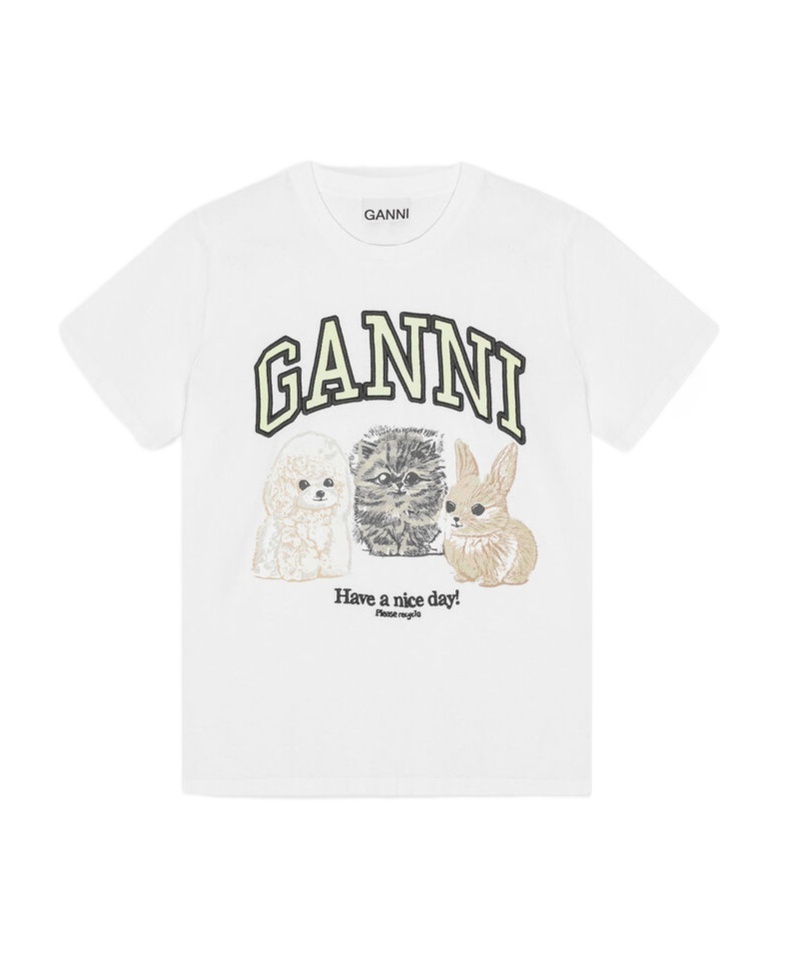 Ganni White Crewneck T-shirt With Maxi Logo On The Front