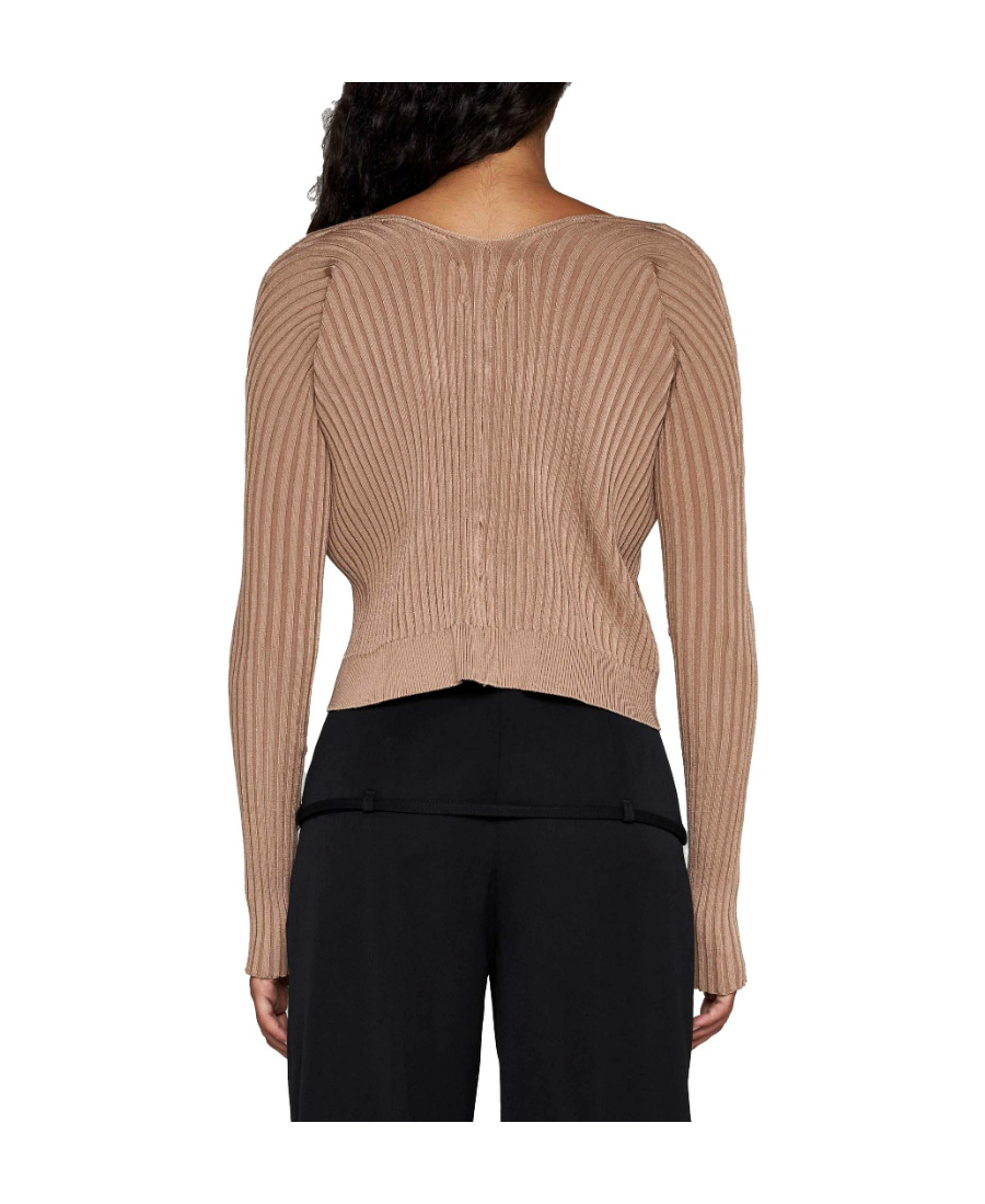 Jacquemus Logo Plaque Long-sleeved Cardigan In Nude