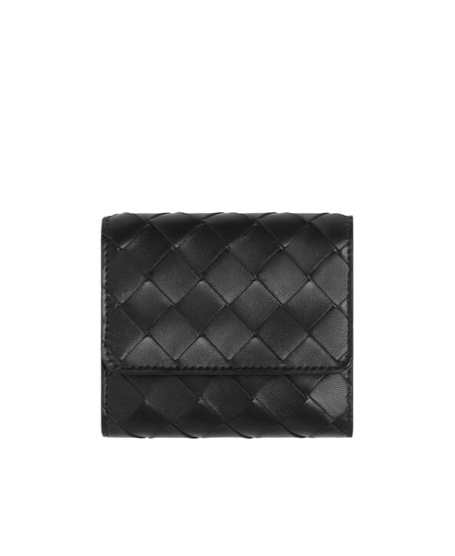 Bottega Veneta Intrecciato Leather Tri-fold Wallet In Black