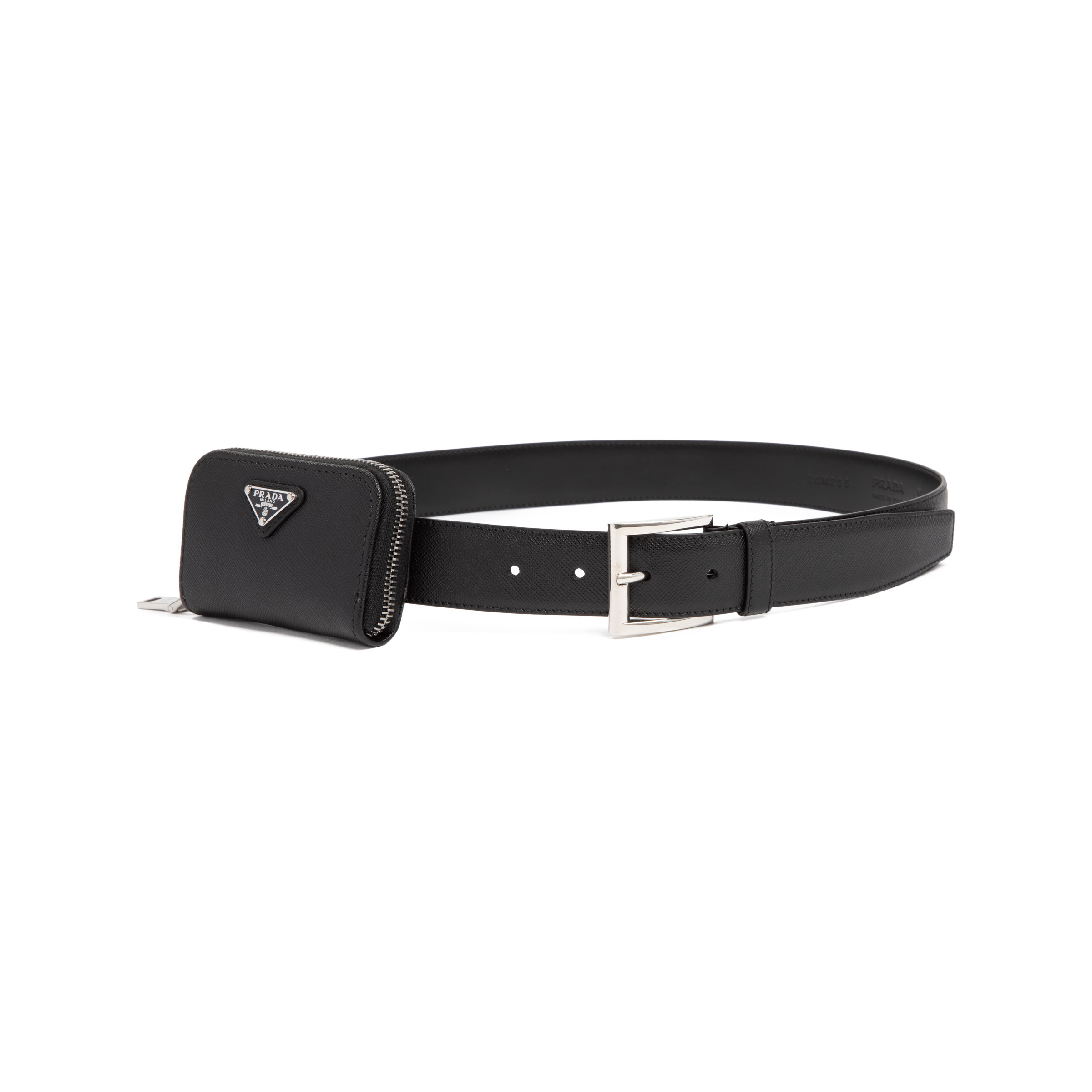 Prada Saffiano Leather Belt In Black