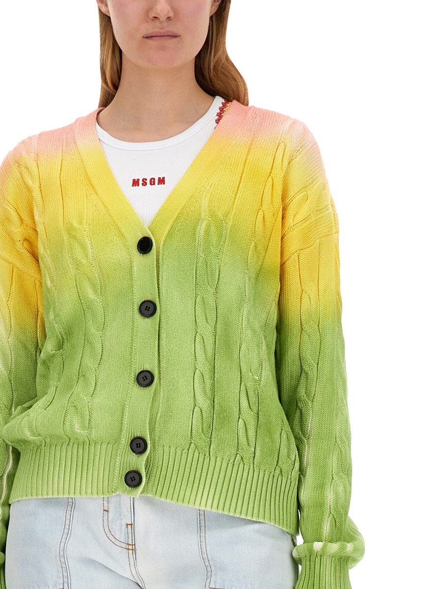 Msgm Gradient Design Cardigan In Green