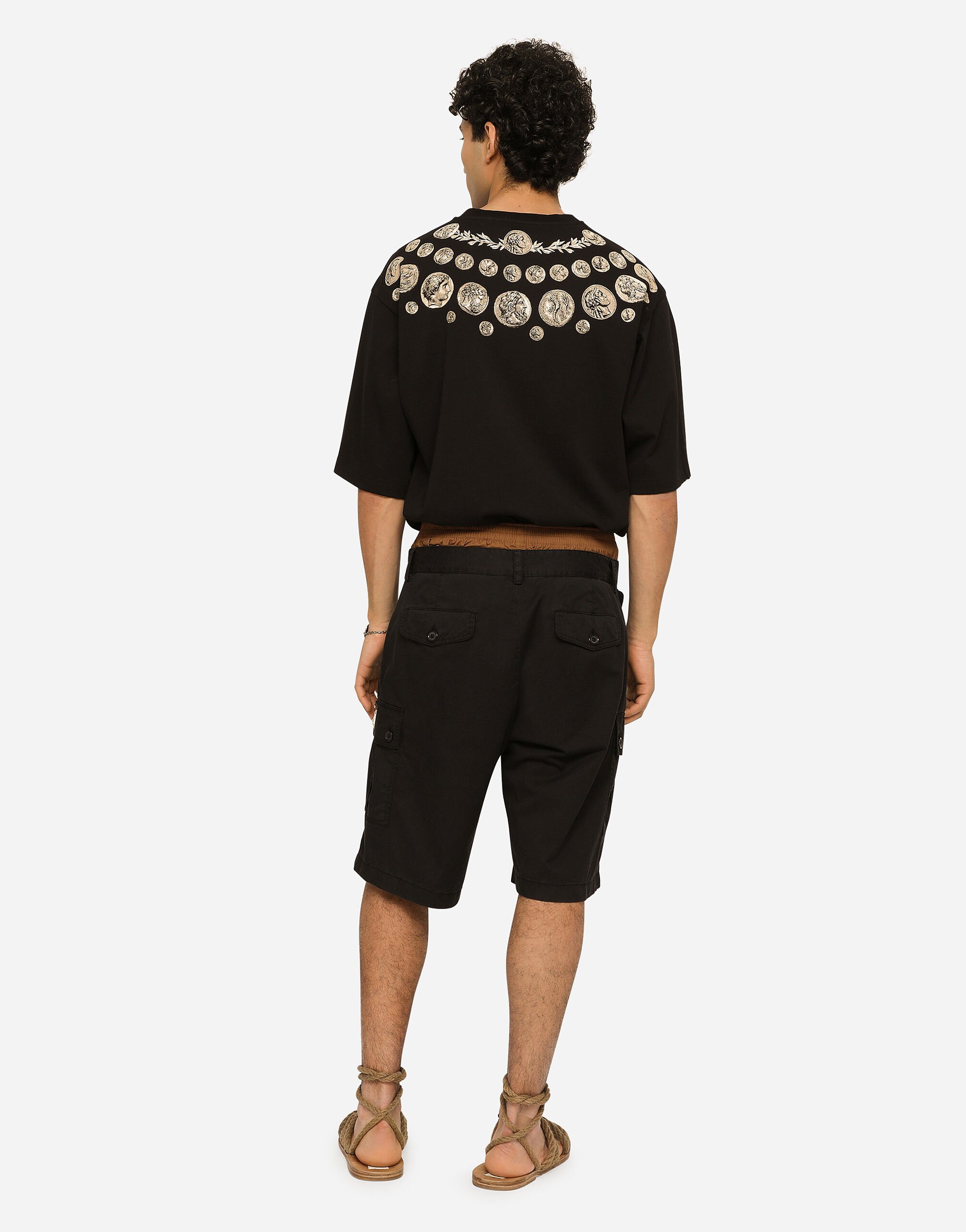 Dolce & Gabbana Cargo Cotton Stretch Bermuda Shorts With Logo Plaque In Black