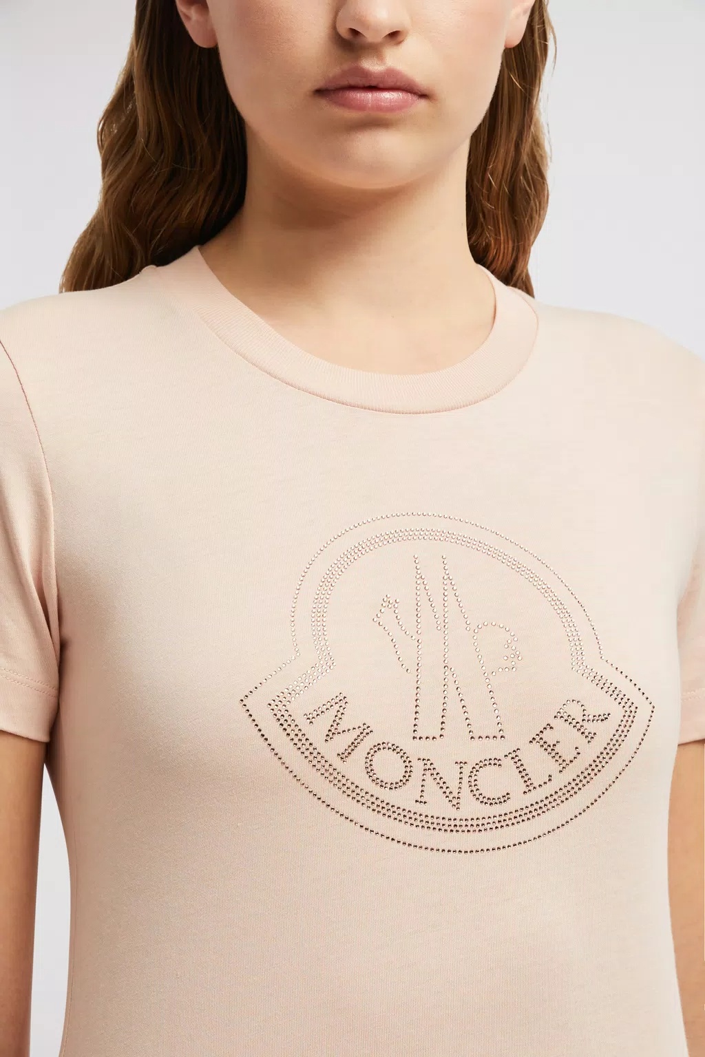 Moncler Logo Crystal-embellished Cotton T-shirt In Pink