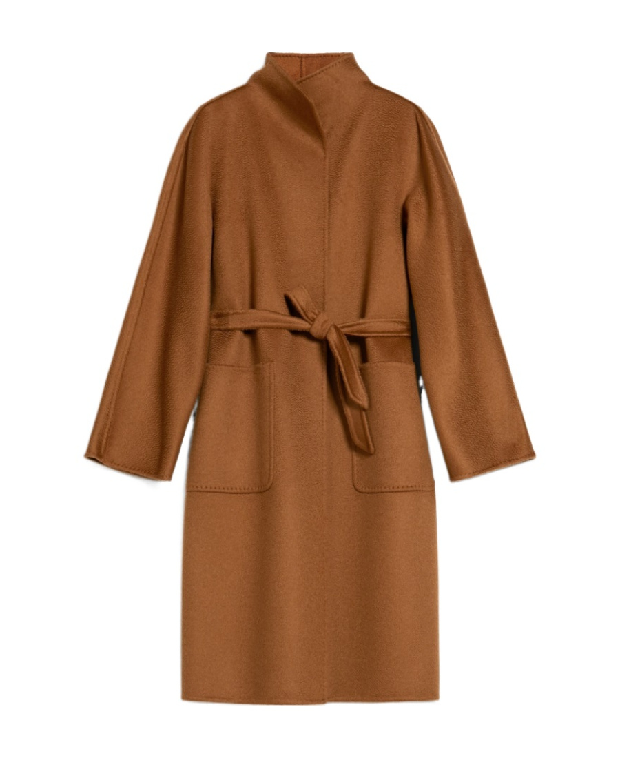 Max Mara Vertical Collar Double-sided Cashmere Coat In Brown