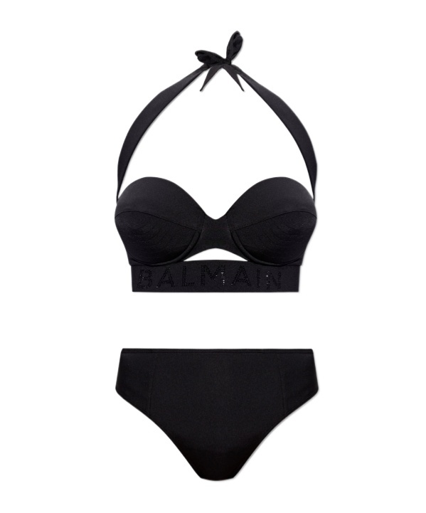 Shop Balmain Logo-embellished Bikini Set In Black
