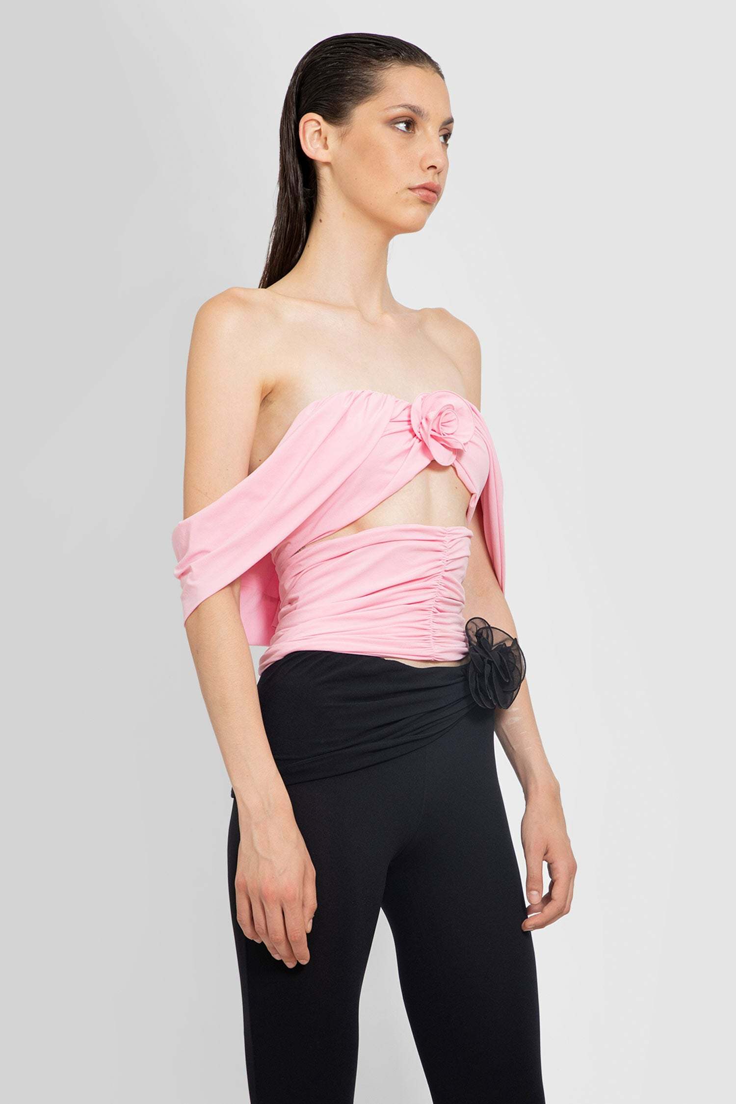 Magda Butrym Draped Off Shoulder Cutout Top In Pink