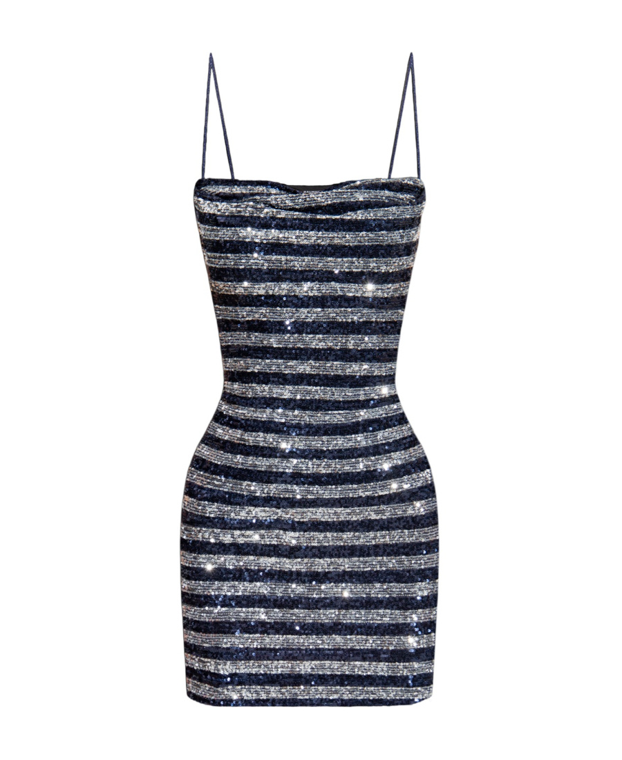 Balmain Sequinned Striped Minidress In Gray