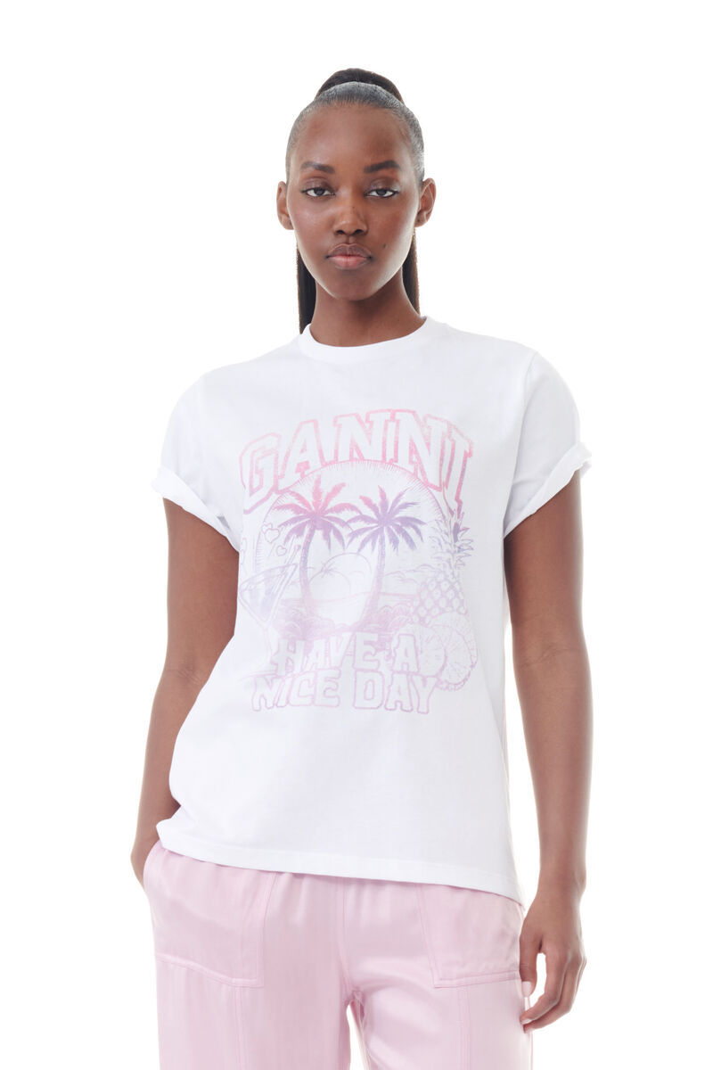 Ganni White Basic Cocktail Cotton Jersey T-shirt In White