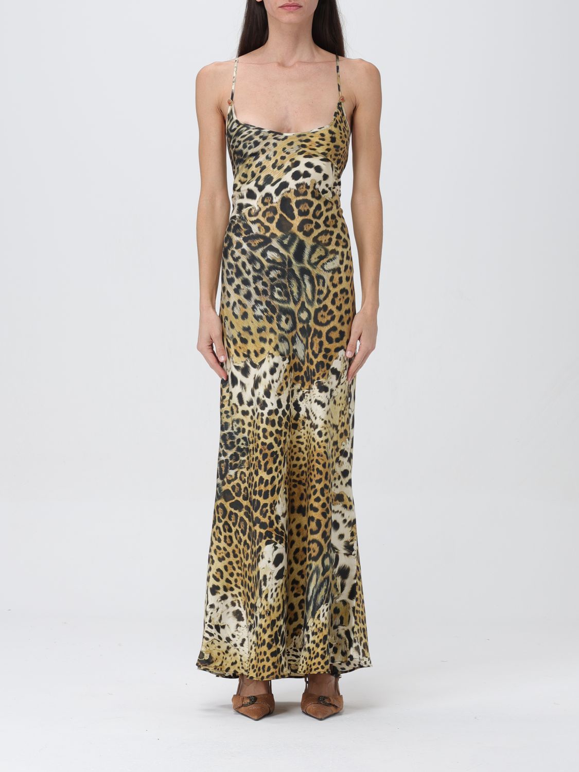 Shop Roberto Cavalli Leopard Print Silk Dress In Green