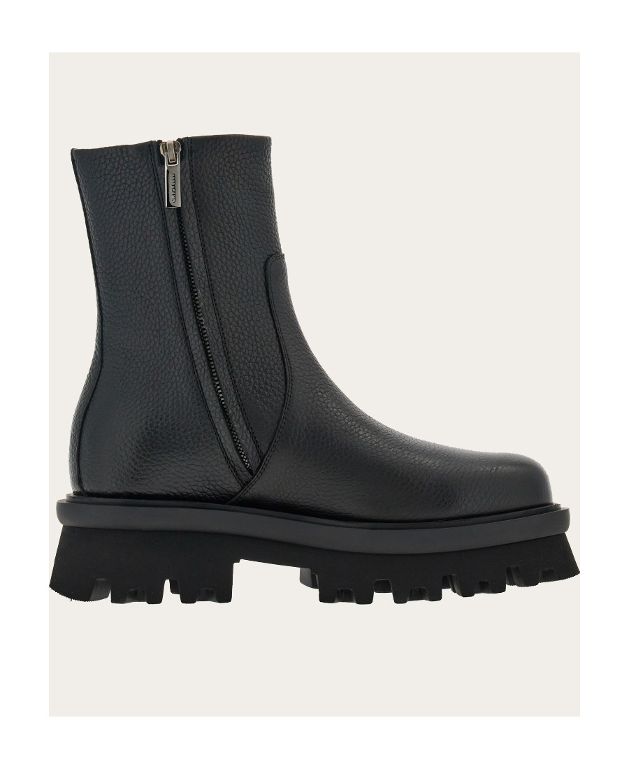 Ferragamo Textured Leather Klem Booties With Carrion Sole In Black