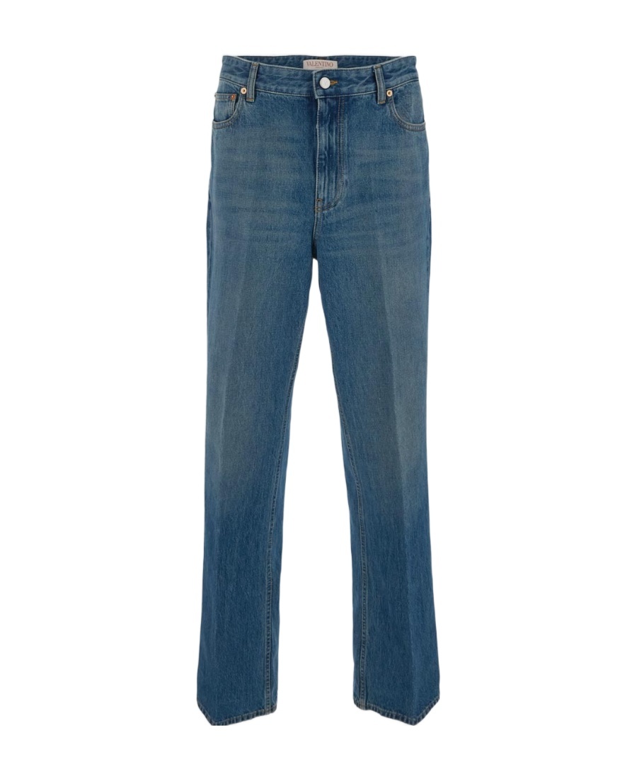 Valentino Logo-patch Straight-leg Jeans In Blue