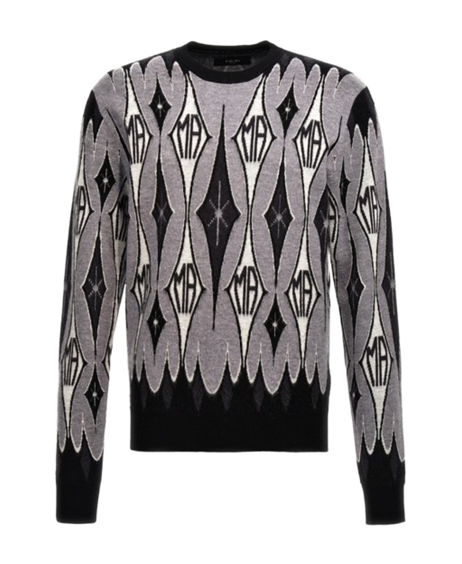 Amiri Black & Gray Jacquard Sweater In Gray