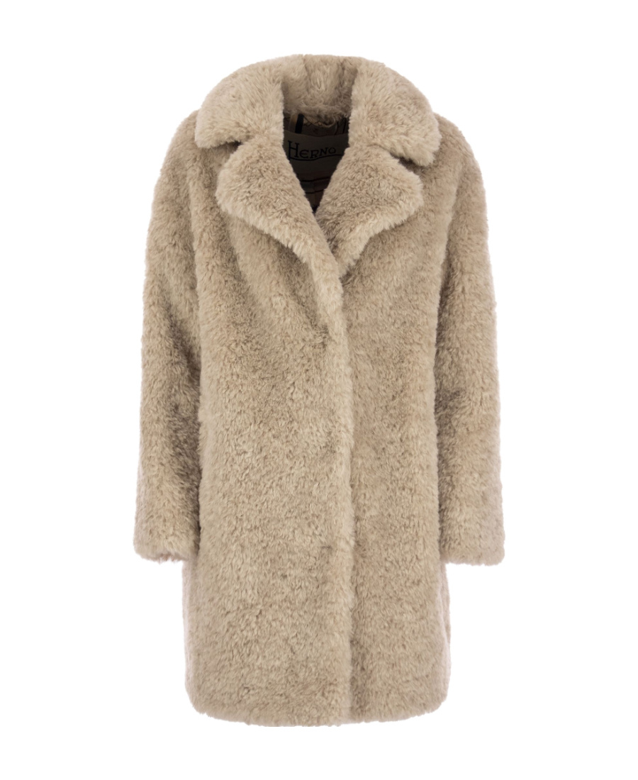 Herno Faux-fur Single-breasted Coat In Neutral