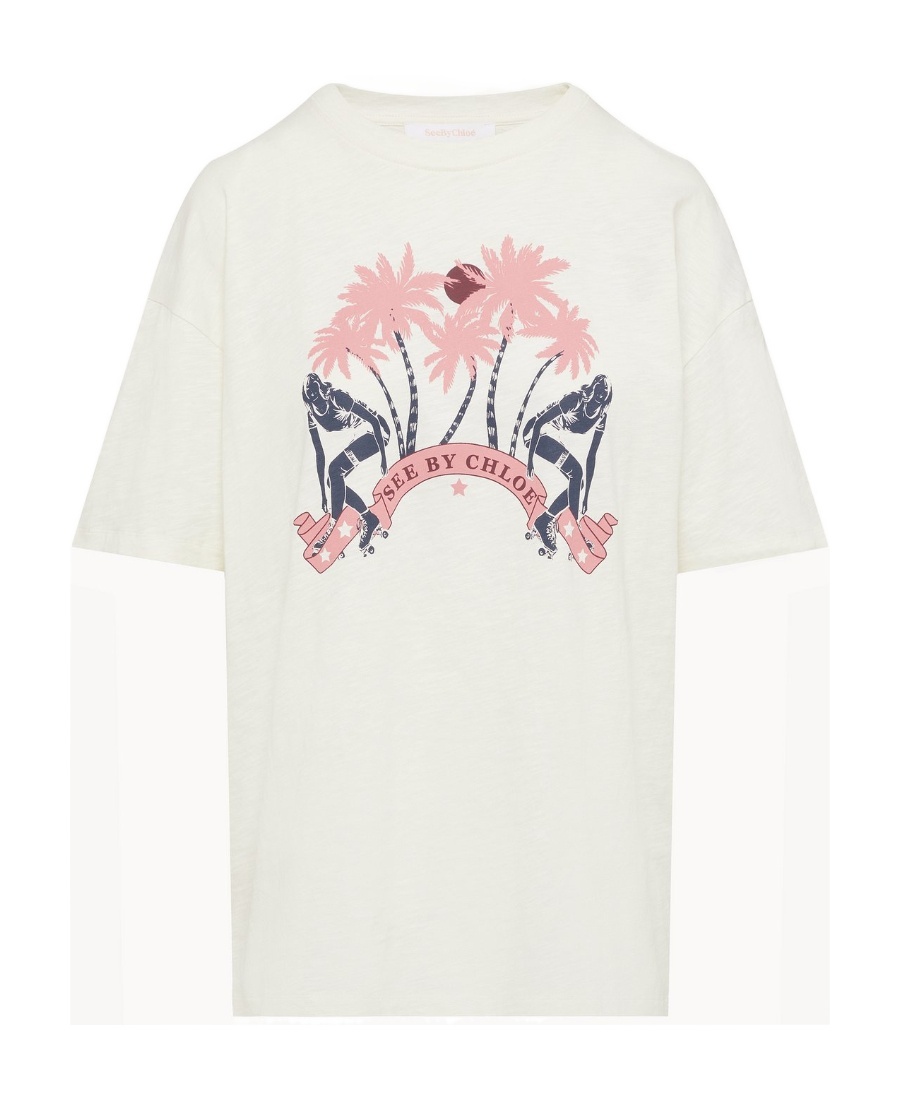 Shop See By Chloé Graphic-print Cotton T-shirt In White