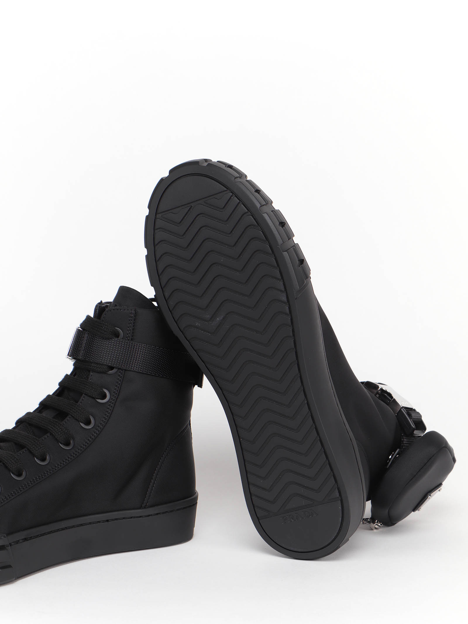 Prada Wheel Re-nylon High-top Sneakers In Black