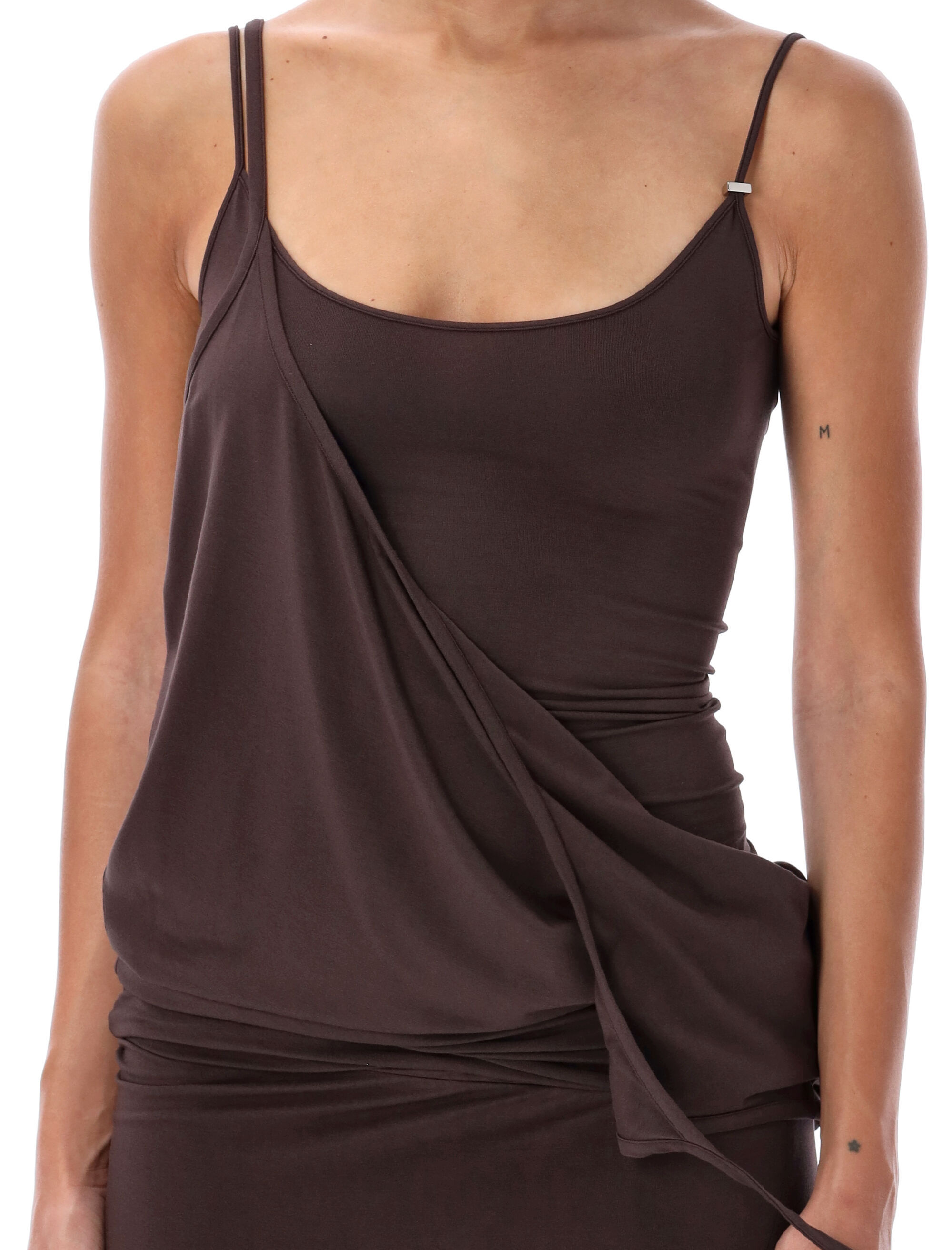 Shop Attico The Asymmetric Jersey Midi Dress In Brown