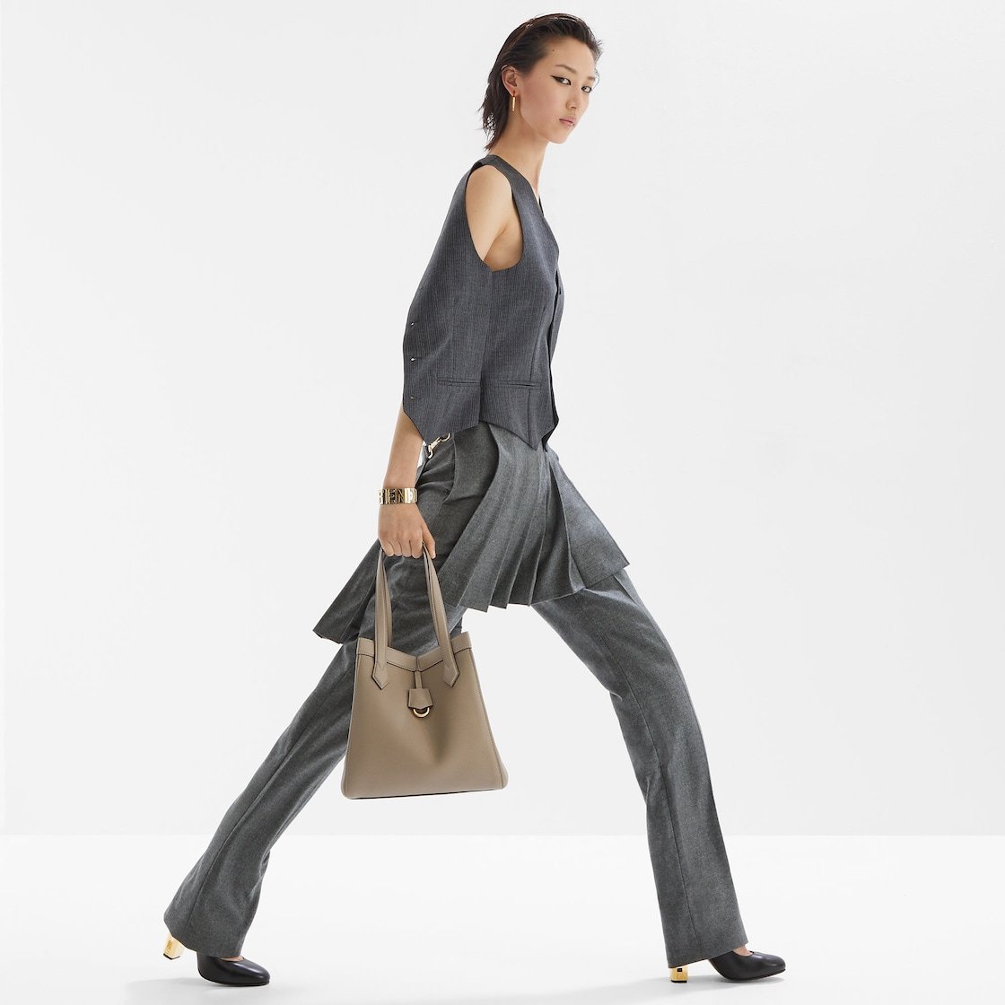 Fendi Deconstructed Pinstripe Wool Waistcoat In Gray