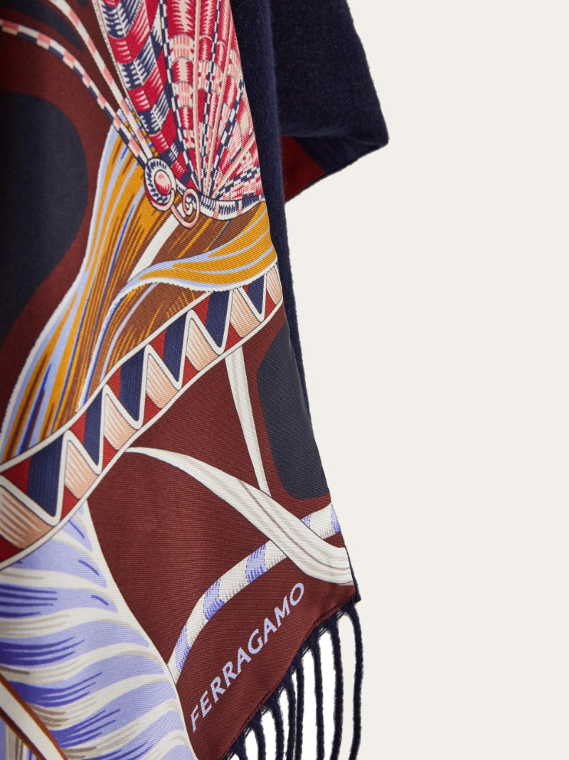 Ferragamo Cashmere And Silk Reversible Cape In Blue
