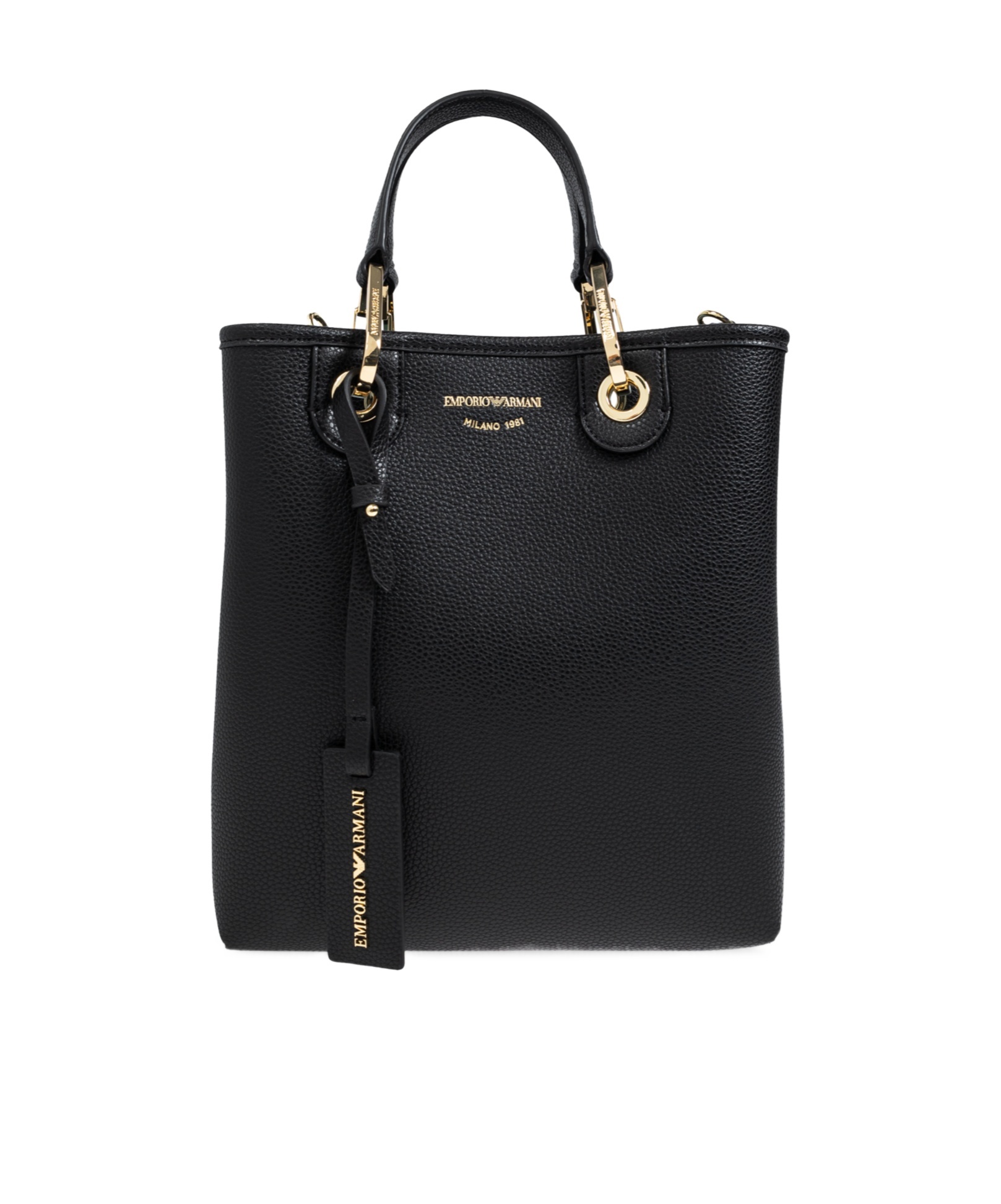 Emporio Armani Logo Hardware Tote With Detachable Strap In Black