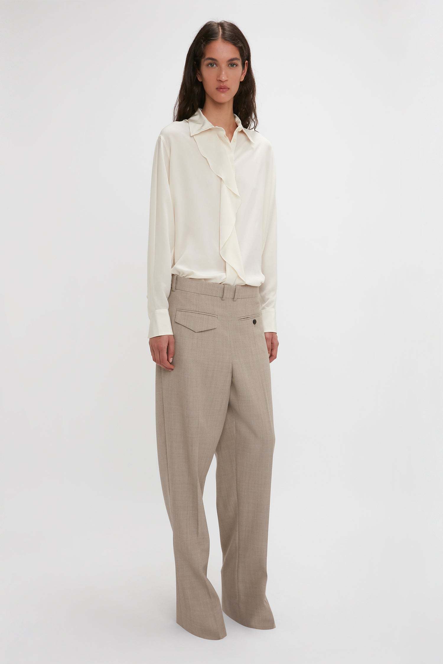 Victoria Beckham Womens Ivory Ruffle-trim Silk Blouse In White