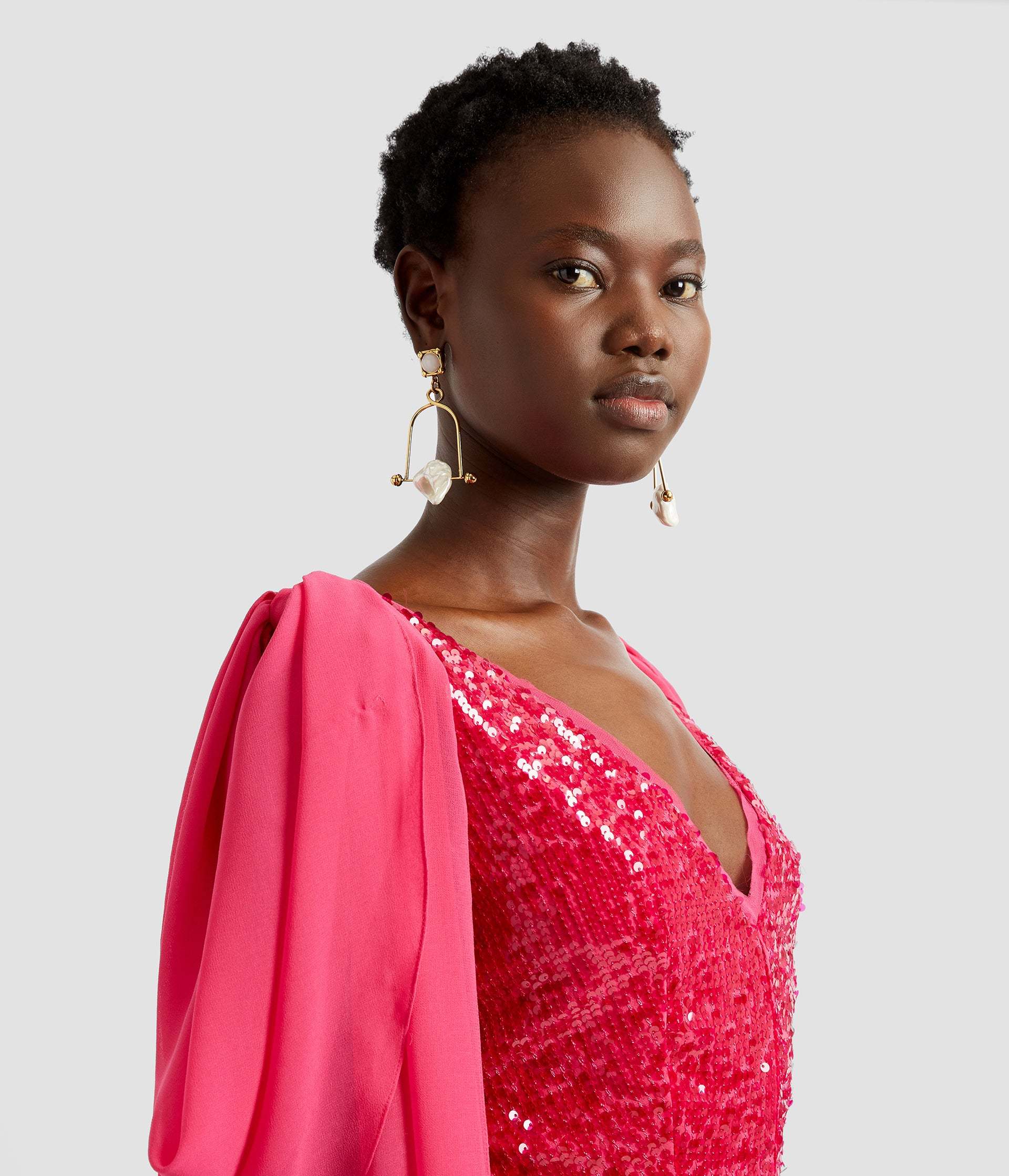 ERDEM V-NECK SHOULDER-HANGING DETAIL DRESS 